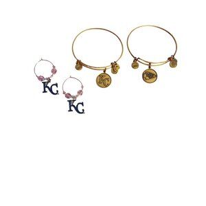 Kansas City Chiefs & Royals Logo Jewelry Set  Adjustable Bracelets Hoop Earrings